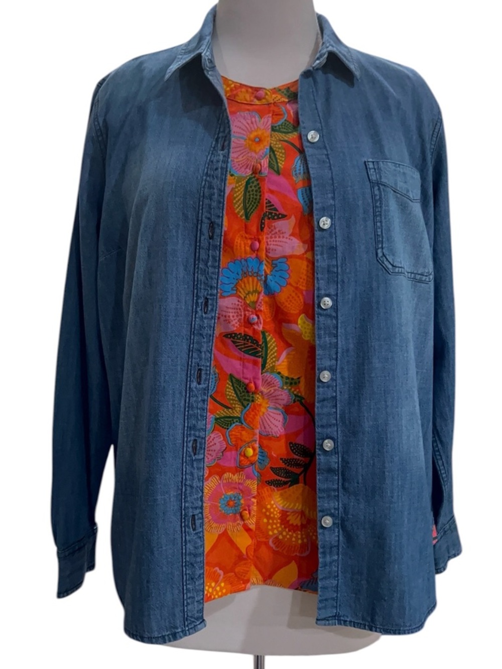 Bright Floral Ruffle Sleeve Top - Pink & Orange - Picture 6 of 6